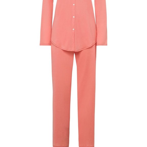 NewWT HANRO %100 COTTON DELUXE LONG SLV BUTTON FRONT PAJAMA L Made in Portugal - Picture 8 of 10